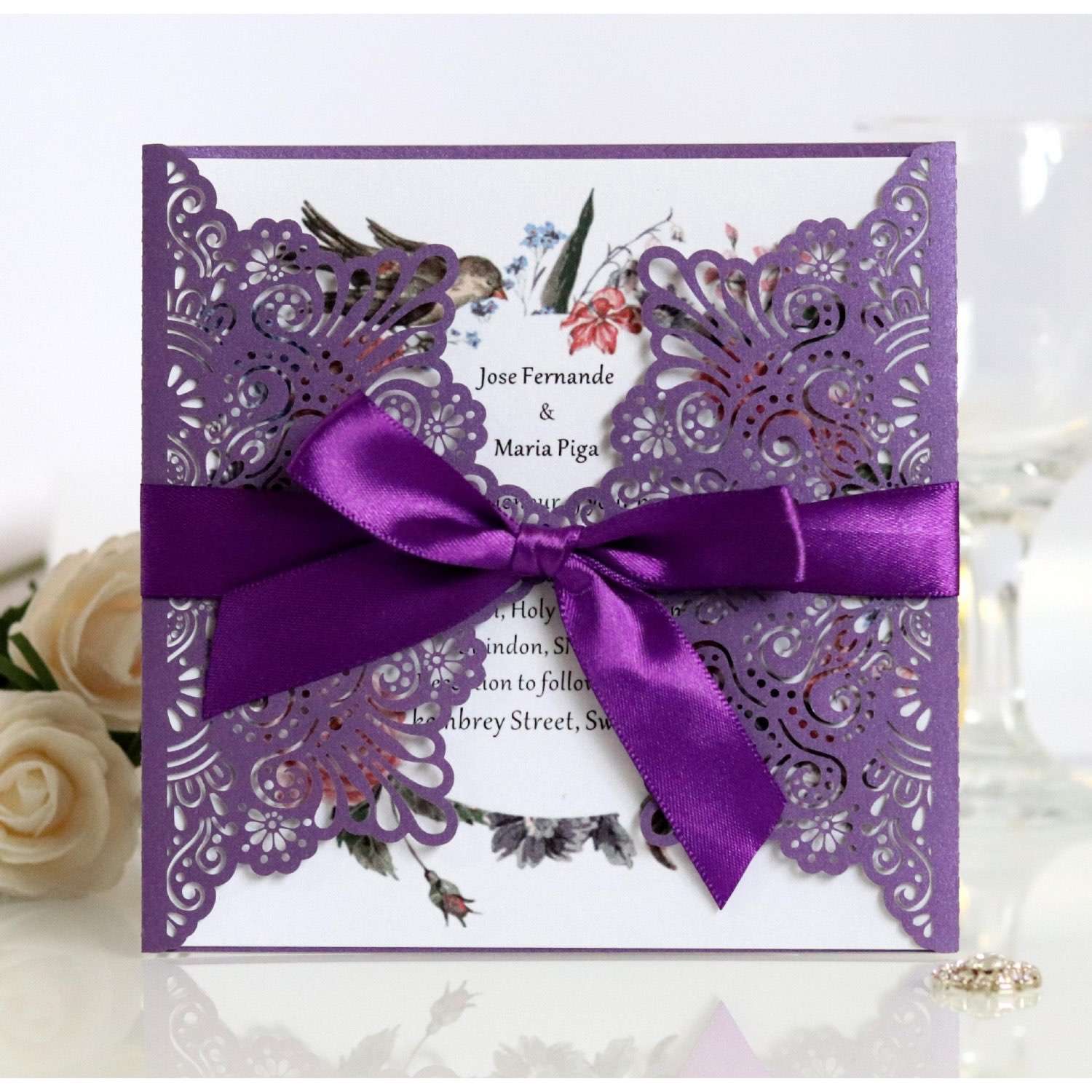 Laser Cut Iridescent Paper Wedding Supplies Lace Greeting Card Invitation Card